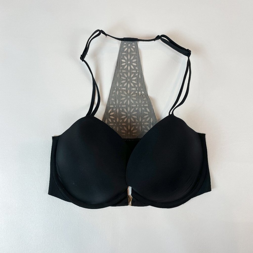 NWOT Victoria's Secret Bra 32DD Push-Up Black Racerback Front Closure